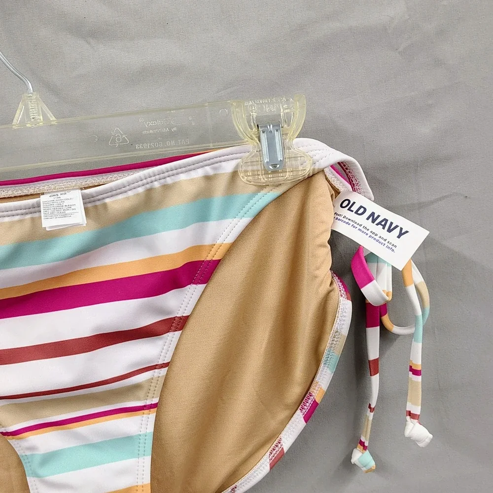 Old Navy Striped Bikini Bottom‎ Women XXL Multi Color Rainbow Retro Boho Tie NWT